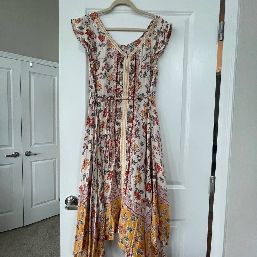 Yellow and Cream High Low Sundress with Pleated Ruffles